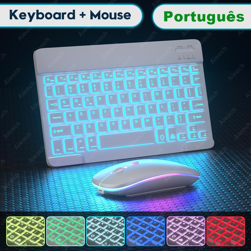 Kit Teclado e Mouse Wireless Bluetooth RGB para Ipad Tablet e Windows - Imagem 3
