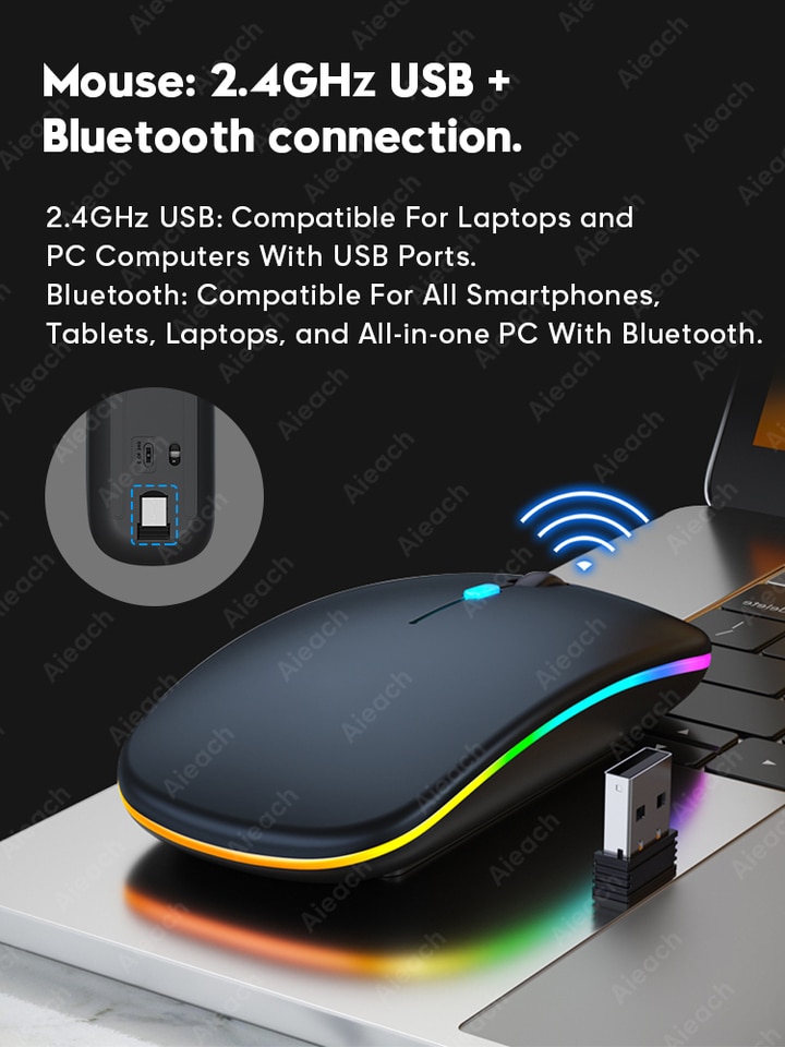 Kit Teclado e Mouse Wireless Bluetooth RGB para Ipad Tablet e Windows - Imagem 6
