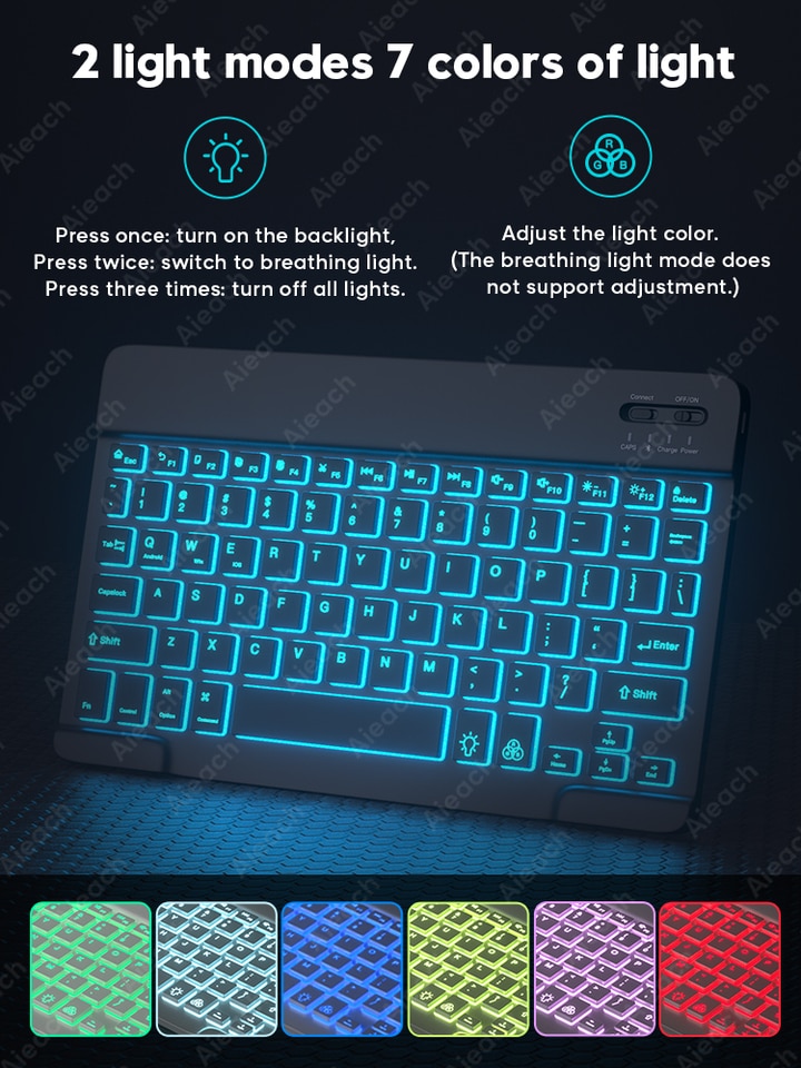 Kit Teclado e Mouse Wireless Bluetooth RGB para Ipad Tablet e Windows - Imagem 4